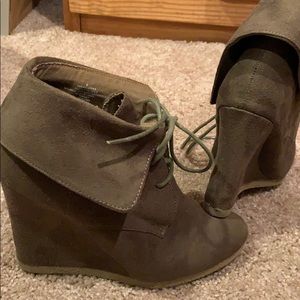 Olive green wedge booties